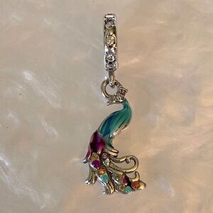 Charm for Pandora Bracelet Peacock with Colorful Rhinestones Sterling Silver
